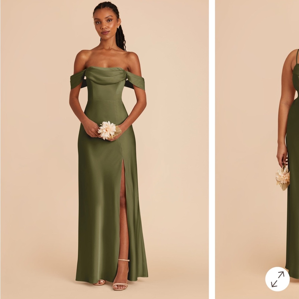 Birdy Grey Olive Green Off-Shoulder Dress with Satin finish